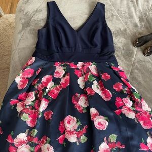 XSCAPE navy blue floral midi dress